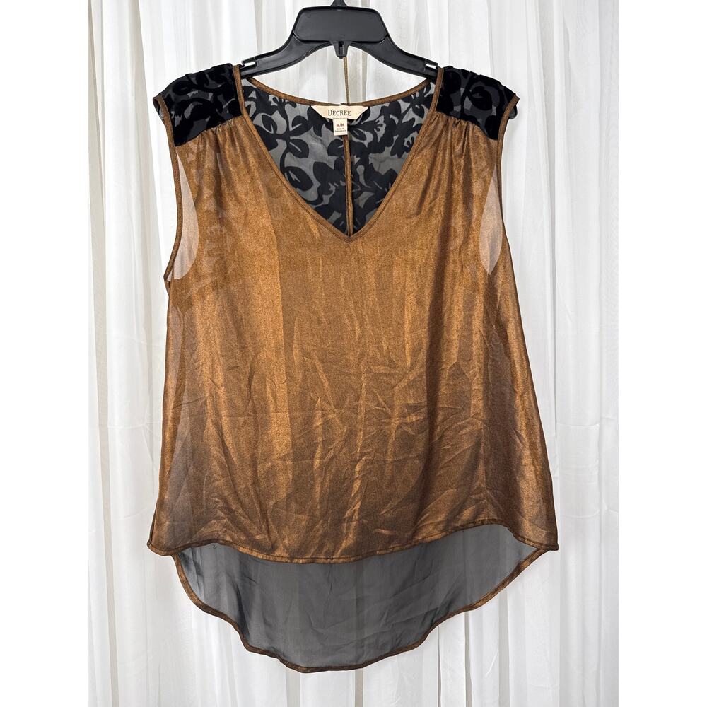 Decree Metallic Copper Sheer Hi Low Sleeveless Blouse Medium